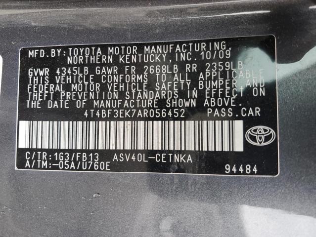 4T4BF3EK7AR056452 - 2010 TOYOTA CAMRY BASE CHARCOAL photo 12