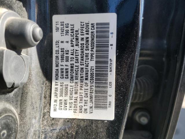 JHMFB2F51CS005721 - 2012 HONDA CIVIC LX შავი ფოტო 12