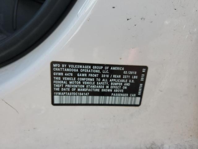 1VWAP7A37DC104147 - 2013 VOLKSWAGEN PASSAT S Beyaz fotoğraf 12