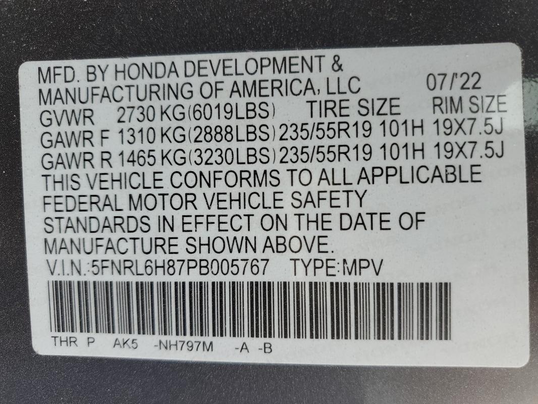 5FNRL6H87PB005767 - 2023 HONDA ODYSSEY TOURING Grau Foto 14