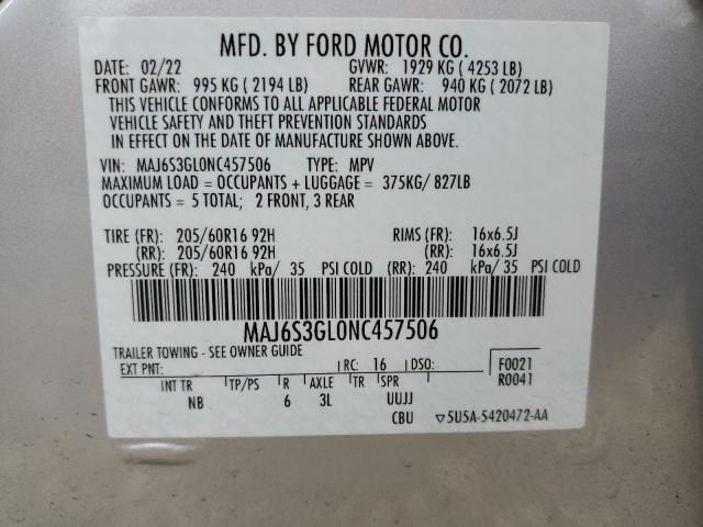 MAJ6S3GL0NC457506 - 2022 FORD ECOSPORT SE Сұр фото 12