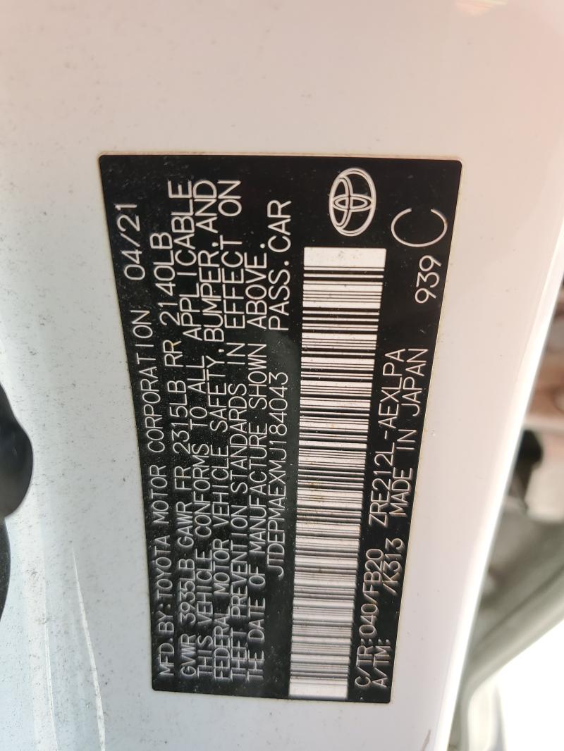 JTDEPMAEXMJ184043 - 2021 TOYOTA COROLLA LE 白色 照片 12