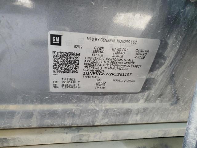 1GNEVGKW2KJ251107 - 2019 CHEVROLET TRAVERSE LT SILVER photo 13