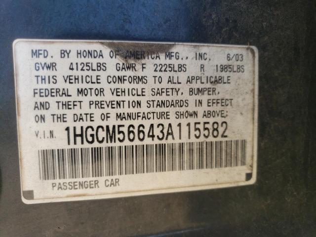 1HGCM56643A115582 - 2003 HONDA ACCORD EX BLACK photo 12