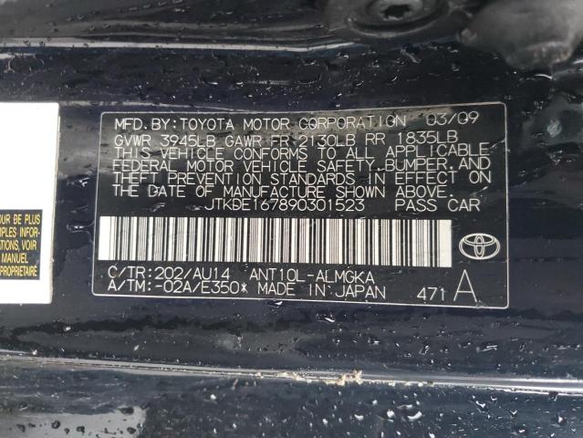 JTKDE167890301523 - 2009 TOYOTA SCION TC შავი ფოტო 12