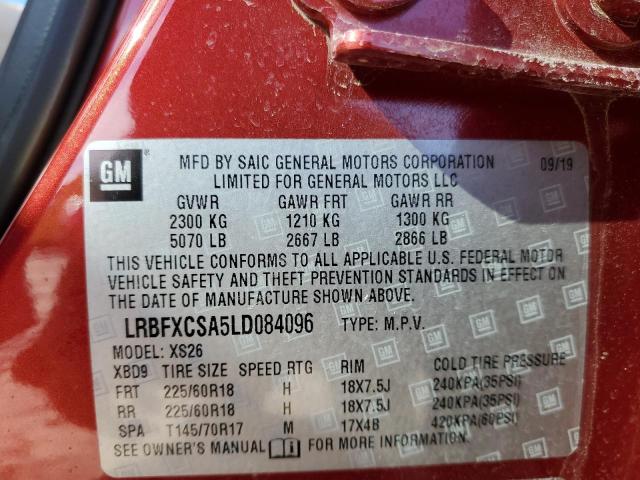 LRBFXCSA5LD084096 - 2020 BUICK ENVISION ESSENCE წითელი ფოტო 13