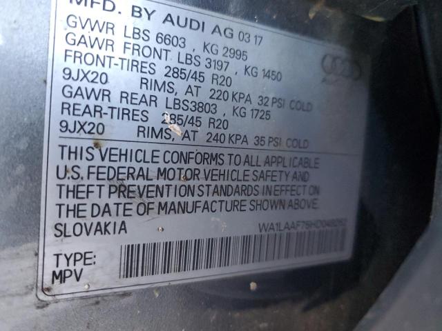 WA1LAAF75HD049262 - 2017 AUDI Q7 PREMIUM PLUS GRAY photo 12