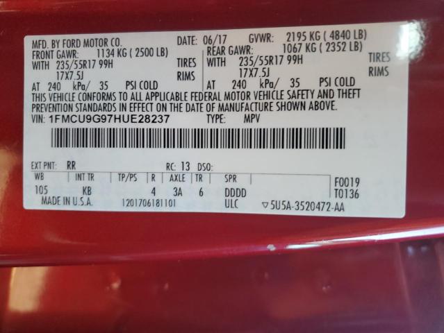 1FMCU9G97HUE28237 - 2017 FORD ESCAPE SE RED photo 12