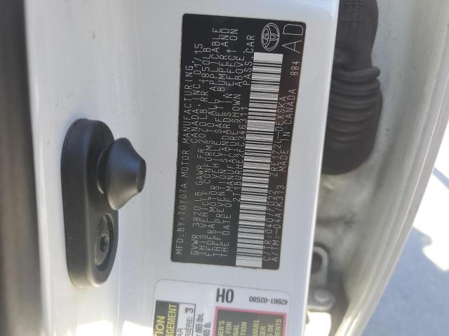 2T1BURHE2FC346311 - 2015 TOYOTA COROLLA L WHITE photo 12