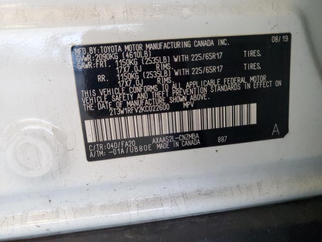 2T3W1RFV2KC022600 - 2019 TOYOTA RAV4 XLE Beyaz fotoğraf 13