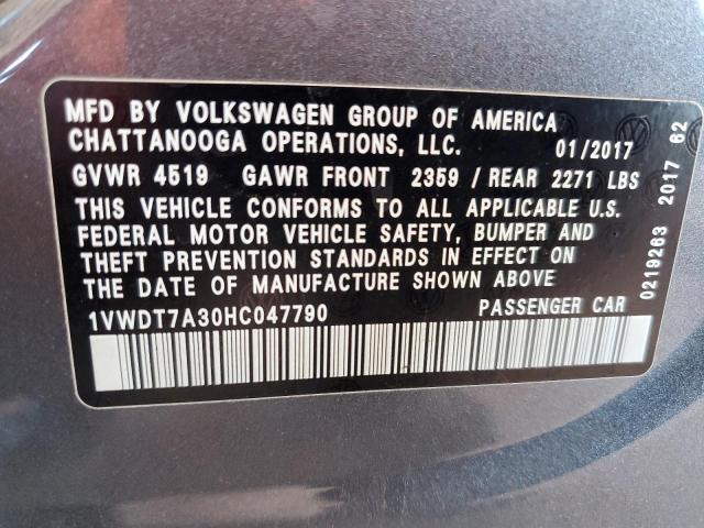 1VWDT7A30HC047790 - 2017 VOLKSWAGEN PASSAT R-LINE Boz foto 12
