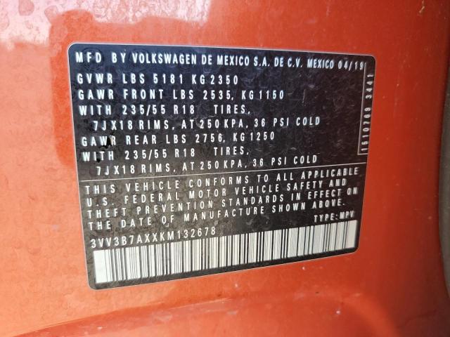 3VV3B7AXXKM132678 - 2019 VOLKSWAGEN TIGUAN SE ORANGE photo 13