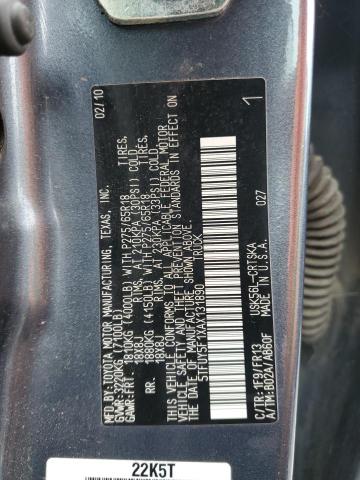 5TFUY5F1XAX131890 - 2010 TOYOTA TUNDRA DOUBLE CAB SR5 GRAY photo 12