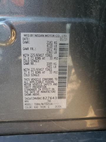 5N1AT2MV8KC827643 - 2019 NISSAN ROGUE S GRAY photo 13