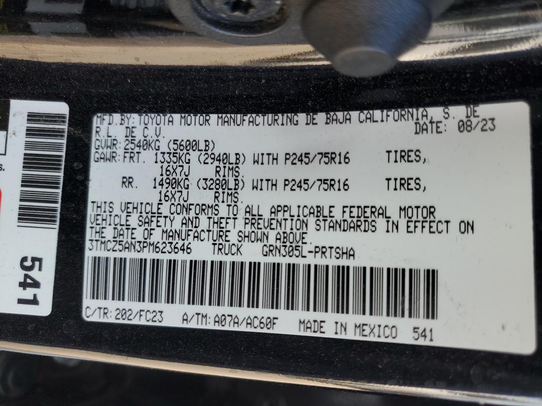 3TMCZ5AN3PM623646 - 2023 TOYOTA TACOMA DOUBLE CAB BLACK photo 12