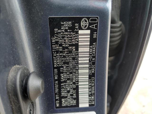 2T1BURHE4KC153412 - 2019 TOYOTA COROLLA L 蓝色 照片 12