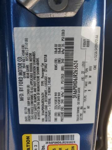 3FA6P0HD6JR265624 - 2018 FORD FUSION SE BLUE photo 12
