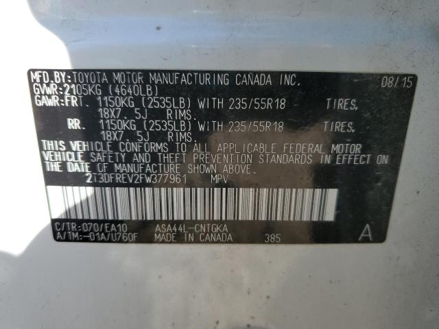 2T3DFREV2FW377961 - 2015 TOYOTA RAV4 LIMITED 白色 照片 13