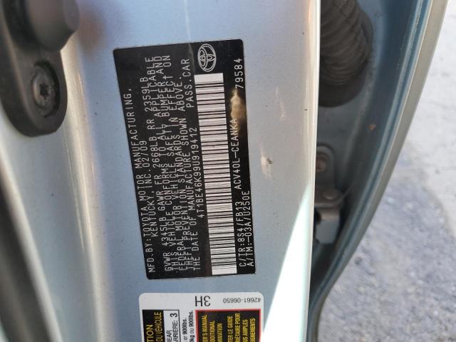 4T1BE46K99U919412 - 2009 TOYOTA CAMRY BASE BLUE photo 12