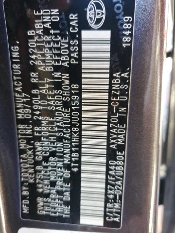 4T1B11HK8JU015918 - 2018 TOYOTA CAMRY L GRAY photo 12