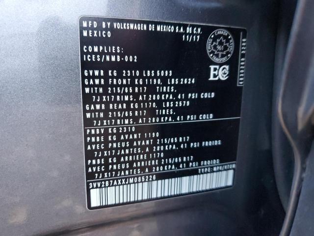 3VV2B7AXXJM085226 - 2018 VOLKSWAGEN TIGUAN SE Szary zdjęcie 13