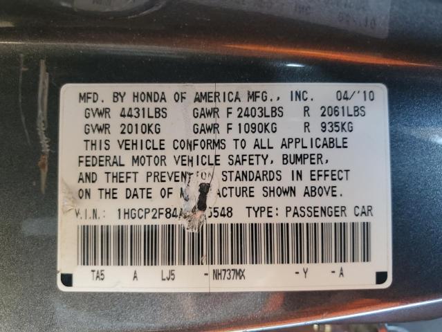 1HGCP2F84AA125548 - 2010 HONDA ACCORD EXL GRAY photo 12