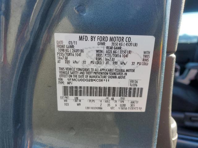 1FMCU0DG2BKC06111 - 2011 FORD ESCAPE XLT 青色 照片 12