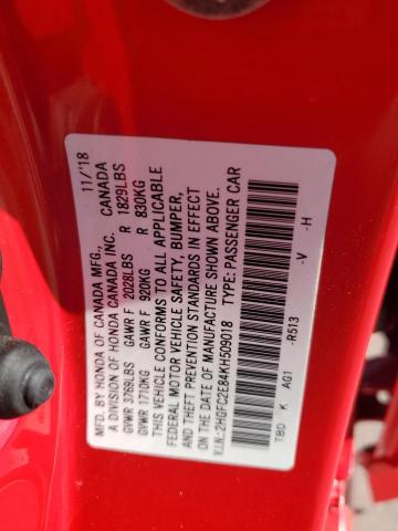 2HGFC2E84KH509018 - 2019 HONDA CIVIC SPORT Rouge photo 12