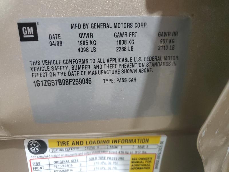 1G1ZG57B08F259046 - 2008 CHEVROLET MALIBU LS GOLD photo 12