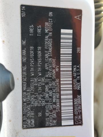 5TDKKRFH6FS053490 - 2015 TOYOTA HIGHLANDER XLE WHITE photo 13