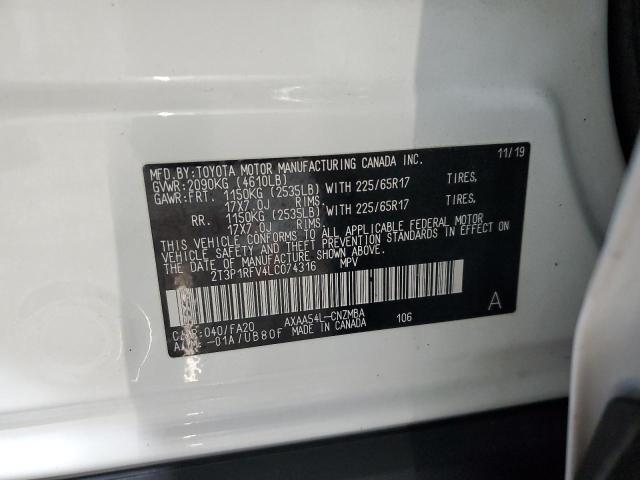 2T3P1RFV4LC074316 - 2020 TOYOTA RAV4 XLE WHITE photo 14
