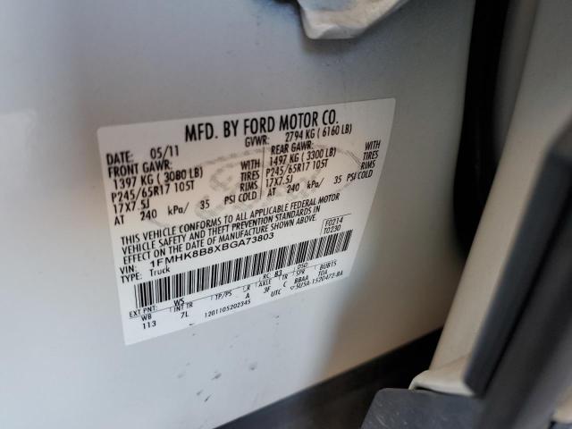 1FMHK8B8XBGA73803 - 2011 FORD EXPLORER WHITE photo 13