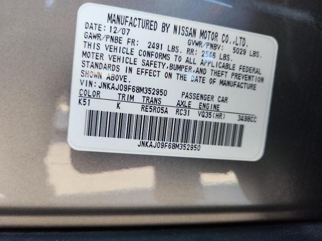JNKAJ09F68M352950 - 2008 INFINITI EX35 BASE GRAY photo 13