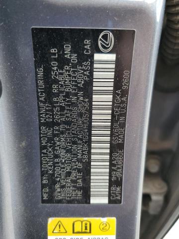 58ABK1GG4HU057564 - 2017 LEXUS ES 350 GRAY photo 12