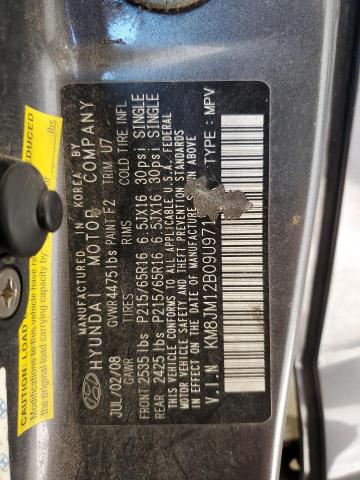 KM8JM12B09U971207 - 2009 HYUNDAI TUCSON GLS CHARCOAL photo 13