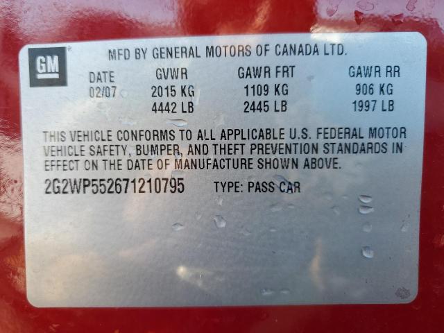 2G2WP552671210795 - 2007 PONTIAC GRAND PRIX 红色 照片 13