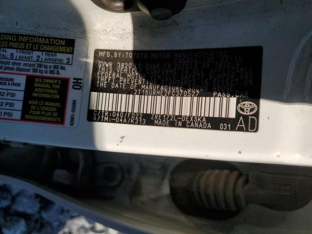 2T1BURHE2FC370527 - 2015 TOYOTA COROLLA L Ağ foto 12