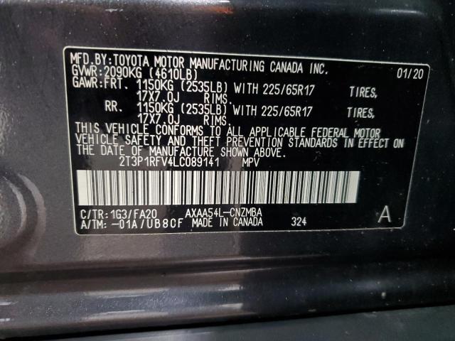 2T3P1RFV4LC089141 - 2020 TOYOTA RAV4 XLE GRAY photo 14