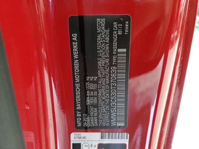 WMWSU3C53DT370639 - 2013 MINI COOPER RED photo 12