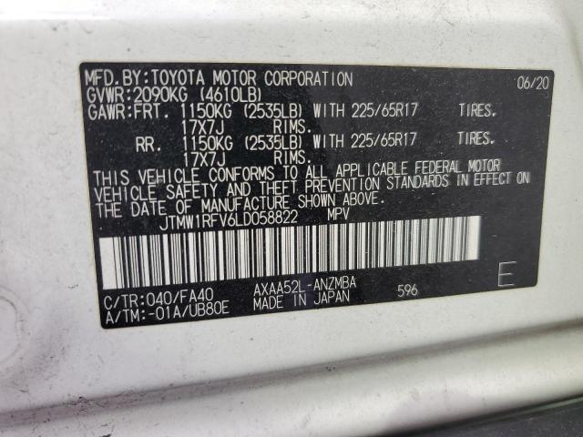 JTMW1RFV6LD058822 - 2020 TOYOTA RAV4 XLE WHITE photo 12