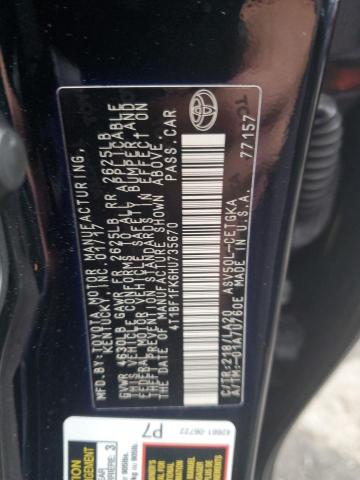 4T1BF1FK6HU735670 - 2017 TOYOTA CAMRY LE 黑色 照片 12