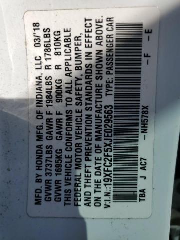 19XFC2F5XJE029563 - 2018 HONDA CIVIC LX WHITE photo 12