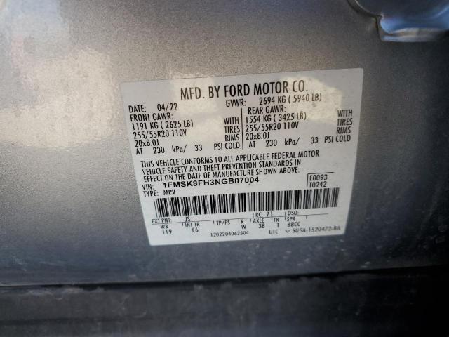 1FMSK8FH3NGB07004 - 2022 FORD EXPLORER LIMITED SILVER photo 13