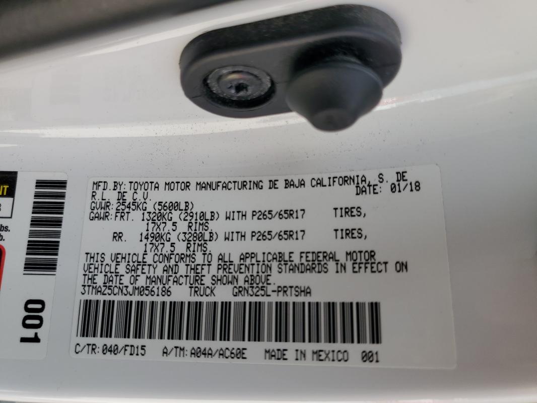 3TMAZ5CN3JM056186 - 2018 TOYOTA TACOMA DOUBLE CAB Blanc photo 12