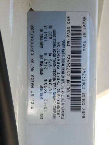 JM1BL1MP1D1738922 - 2013 MAZDA 3 I WHITE photo 12