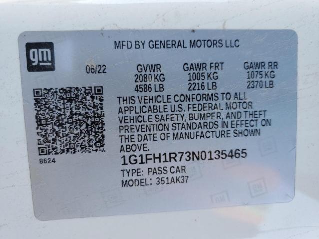 1G1FH1R73N0135465 - 2022 CHEVROLET CAMARO SS WHITE photo 13