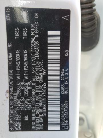 5TDJKRFH1FS190445 - 2015 TOYOTA HIGHLANDER XLE WHITE photo 13