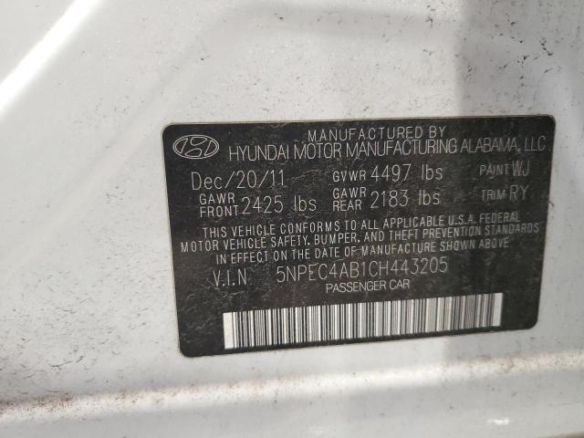 5NPEC4AB1CH443205 - 2012 HYUNDAI SONATA SE Biały zdjęcie 12