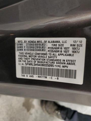 5FNRL5H94DB035095 - 2013 HONDA ODYSSEY TOURING GRAY photo 13