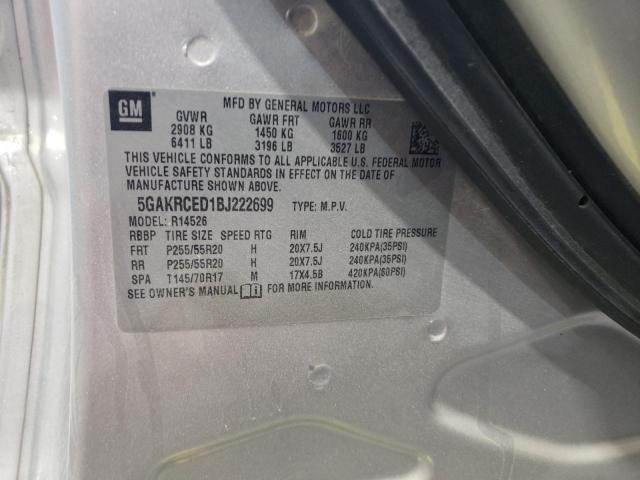 5GAKRCED1BJ222699 - 2011 BUICK ENCLAVE CXL SILVER photo 13